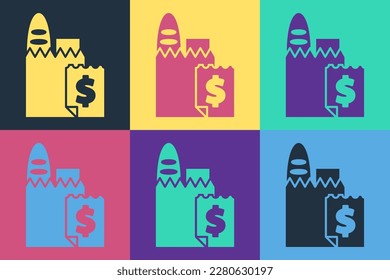 Pop art Online ordering and fast food delivery icon isolated on color background.  Vector Illustration