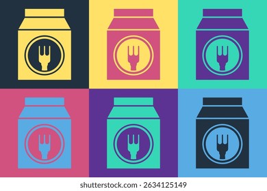 Pop art Online ordering and fast food delivery icon isolated on color background.  Vector Illustration