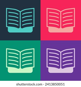 Pop art Open book icon isolated on color background.  Vector