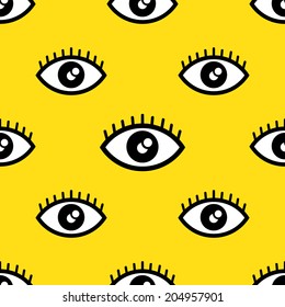 Pop Art Open Eyes Seamless Pattern on Yellow Background