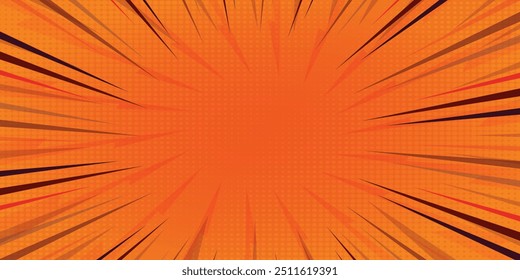 Pop art Orange comics book cartoon magazine cover. Cartoon funny retro pattern strip mock up. Vector halftone illustration. Vintage backdrop for comic superhero text, speech bubble, message.