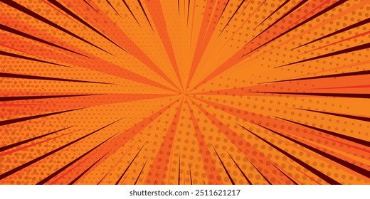 Pop art Orange comics book cartoon magazine cover. Cartoon funny retro pattern strip mock up. Vector halftone illustration. Vintage backdrop for comic superhero text, speech bubble, message.