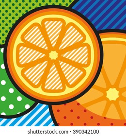 POP ART Oranges. Vector POP ART Illustration of fresh ripe oranges for your design.