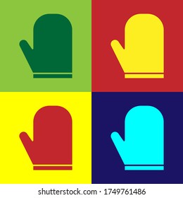 Pop art Oven glove icon isolated color background  Kitchen potholder sign  Cooking glove  Vector Illustration