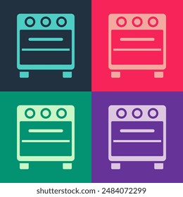 Pop art Oven icon isolated on color background. Stove gas oven sign.  Vector