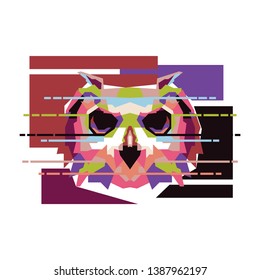 Pop art owl head style. Rainbow and colorful sketch