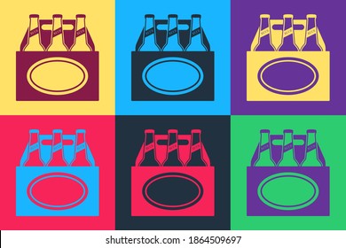 Pop art Pack of beer bottles icon isolated on color background. Case crate beer box sign. Vector.