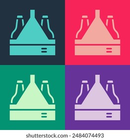 Pop art Pack of beer bottles icon isolated on color background. Case crate beer box sign.  Vector