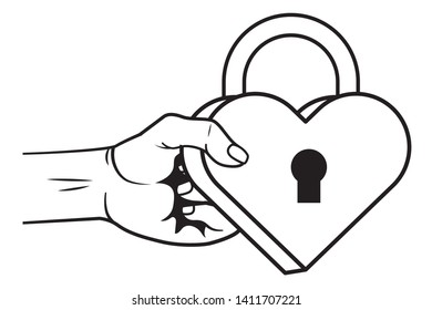 Pop art padlock heart shape in black and white