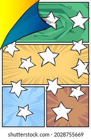 Fondo de la página Pop Art. Marco de libro de historietas con un lugar de color para el texto. Dibujo editable de dibujos retro vectorial para publicidad.