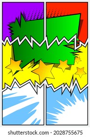 Pop Art page background. Comic book frame with colored place for text. Editable cartoon retro vector illustration drawing for advertising.