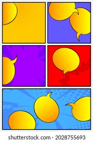 Pop Art page background. Comic book frame with colored place for text. Editable cartoon retro vector illustration drawing for advertising.