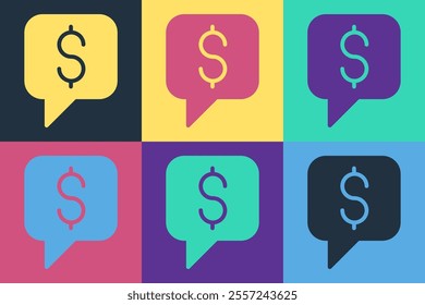 Pop art Paid support icon isolated on color background.Speech bubble chat. Message icon. Communication or comment chat symbol.  Vector