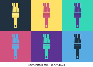 Pop art Paint brush icon isolated on color background.  Vector Illustration
