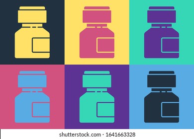 Pop art Paint, gouache, jar, dye icon isolated on color background.  Vector Illustration