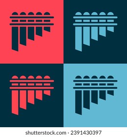Pop art Pan flute icon isolated on color background. Traditional peruvian musical instrument. Zampona. Folk instrument from Peru, Bolivia and Mexico.  Vector