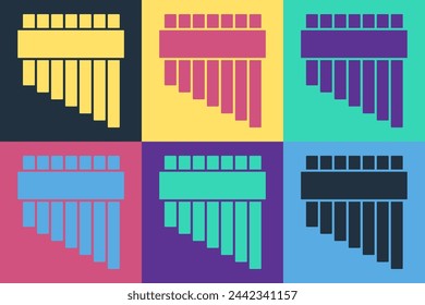 Pop art Pan flute icon isolated on color background. Traditional peruvian musical instrument. Zampona. Folk instrument from Peru, Bolivia and Mexico.  Vector