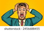 pop art panic face man funny. Pop art retro vector illustration