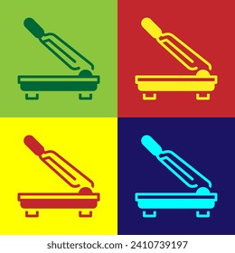 Pop art Paper cutter icon isolated on color background.  Vector