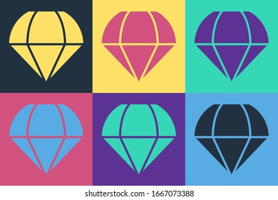 Pop art Parachute icon isolated on color background.  Vector Illustration