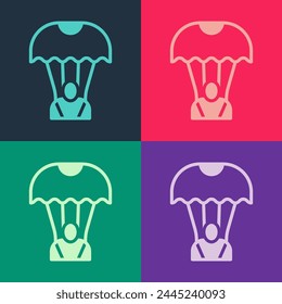 Pop art Parachute icon isolated on color background.  Vector