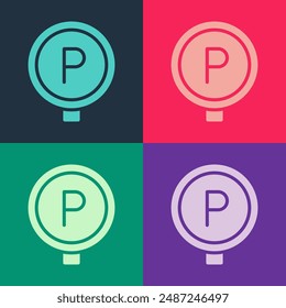 Pop art Parking icon isolated on color background. Street road sign.  Vector