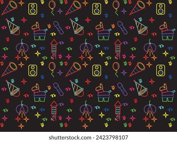 pop art party neon icon doodle seamless pattern 