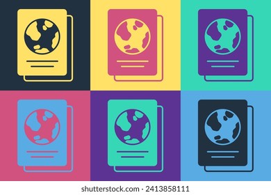 Pop art Passport with biometric data icon isolated on color background. Identification Document.  Vector
