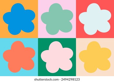 Pop art pattern with colorful hand drawn daisies. Y2k trendy checkerboard with flowers in square. Bright vintage background