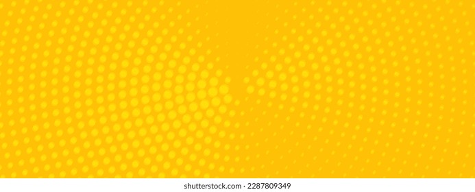 Pop art pattern. Halftone comic background in yellow. Yellow dot print. Cartoon retro texture. Two-tone wallpaper with halftone effect. Gradient design. Anime banner. Vector illustration.
