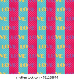 Pop Art Pattern with the lettering love for Valentine's day in the style of comics