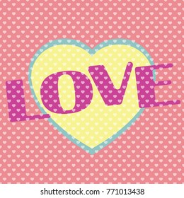 Pop Art Pattern with the lettering love for Valentine's day in the style of comics