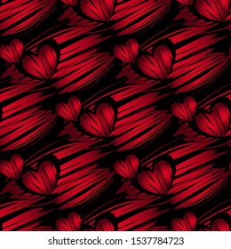 pop art pattern. red hearts on black background with red stripes