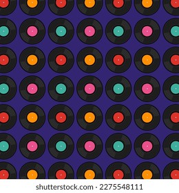 Pop Art Pattern With Vinyl Records. Musical Colorful Retro Vector Illustration In Flat Style