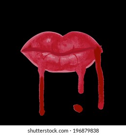 Pop art pattern. Watercolor vector pattern with mouth. Kiss.