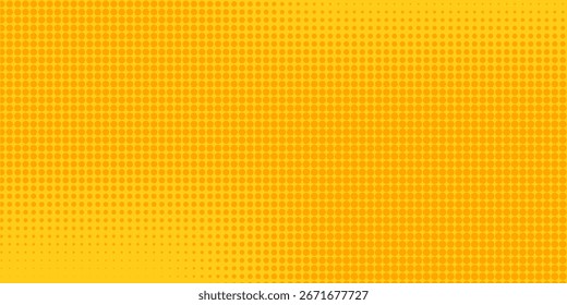 Patrón de arte Pop. Fondo de cómic amarillo. Impresión punteada de semitono. Textura retro de dibujos animados. Fondo de pantalla duotono con efecto semitono. Diseño de desvanecimiento degradado. Anuncio de superhéroes de anime. 