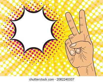 Pop Art Peace Sign, Bright Pop Art Banner Isolated On White Background. 