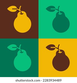 Pop art Pear icon isolated on color background. Fruit with leaf symbol.  Vector