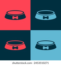 Pop art Pet food bowl for cat or dog icon isolated on color background. Dog bone sign.  Vector