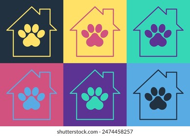 Pop art Pet house icon isolated on color background.  Vector