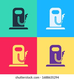 Pop art Petrol or gas station icon isolated on color background. Car fuel symbol. Gasoline pump.  Vector Illustration