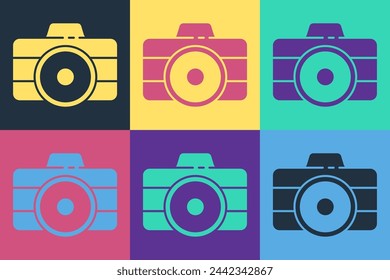 Pop art Photo camera icon isolated on color background. Foto camera icon.  Vector Illustration