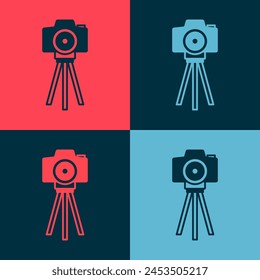 Pop art Photo camera icon isolated on color background. Foto camera. Digital photography.  Vector