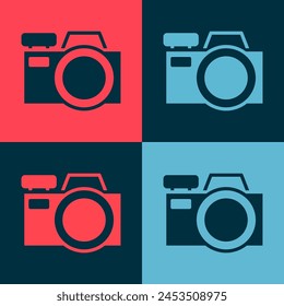 Pop art Photo camera icon isolated on color background. Foto camera icon.  Vector