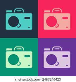 Pop art Photo camera icon isolated on color background. Foto camera. Digital photography.  Vector