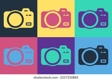 Pop art Photo camera icon isolated on color background. Foto camera. Digital photography.  Vector