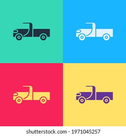 Pop art Pickup truck icon isolated on color background.  Vector Illustration