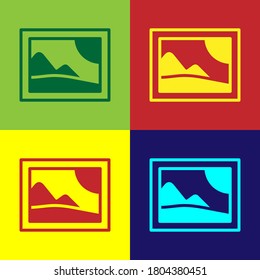 Pop art Picture landscape icon isolated on color background. Vector.