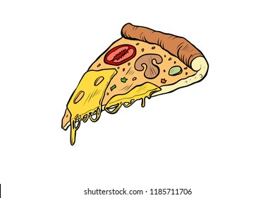 pop art piece of pizza. Comic cartoon pop art retro vector illustration