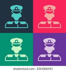 Pop art Pilot icon isolated on color background.  Vector